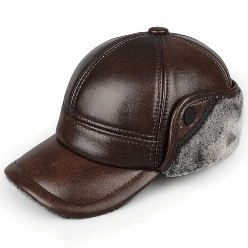 Genuine Leather Winter Bomber Hat with Warm Earmuffs