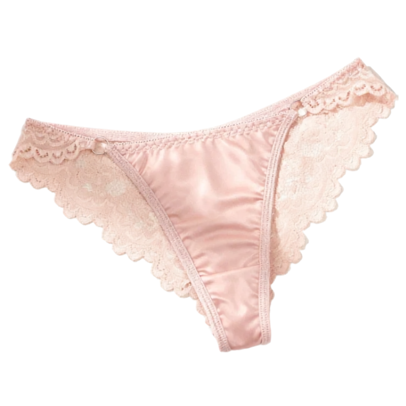 Breathable Lace Satin Low-Rise Briefs with Delicate Straps