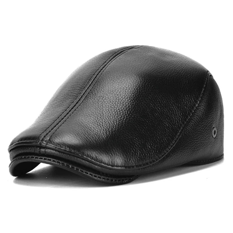 Warm & Stylish Men’s Winter Leather Beret Hat with Ear Flaps