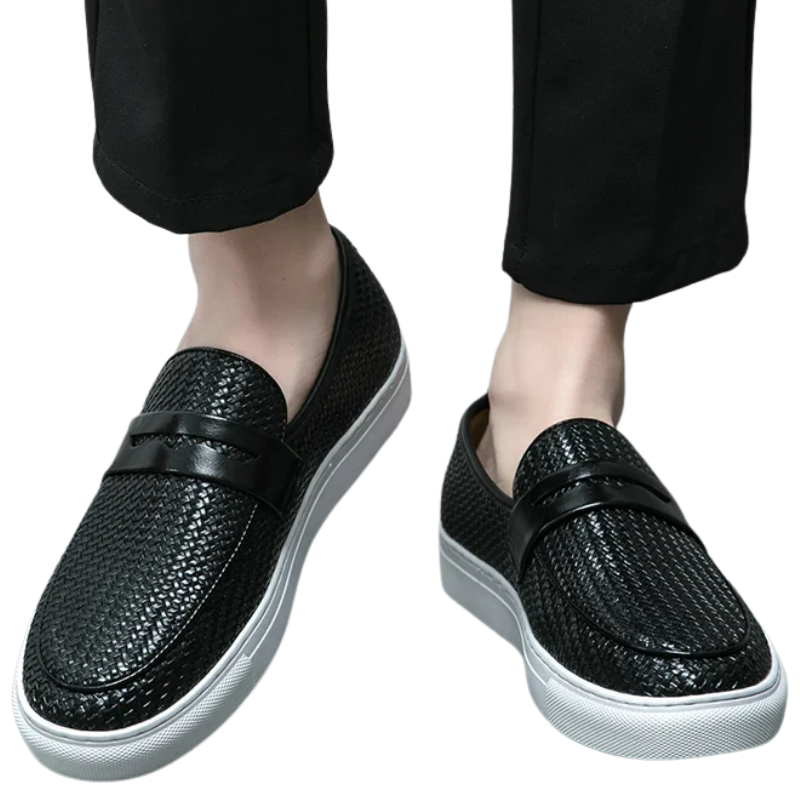 Casual Weave Pattern Flat Men’s Slip-On Leather Loafers