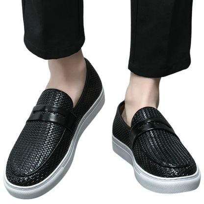 Casual Weave Pattern Flat Men’s Slip-On Leather Loafers