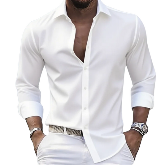 Casual & Formal Long Sleeve Comfort Men’s White Stretch Shirt