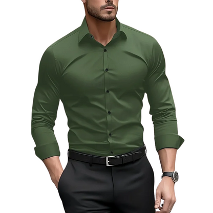 Wedding & Outdoor Men’s Solid Color Long Sleeve Formal Shirt