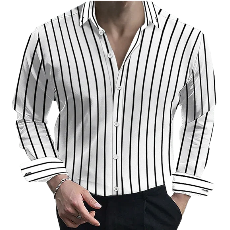 Formal & Casual Long Sleeve Button Top Men’s Striped Lapel Shirt
