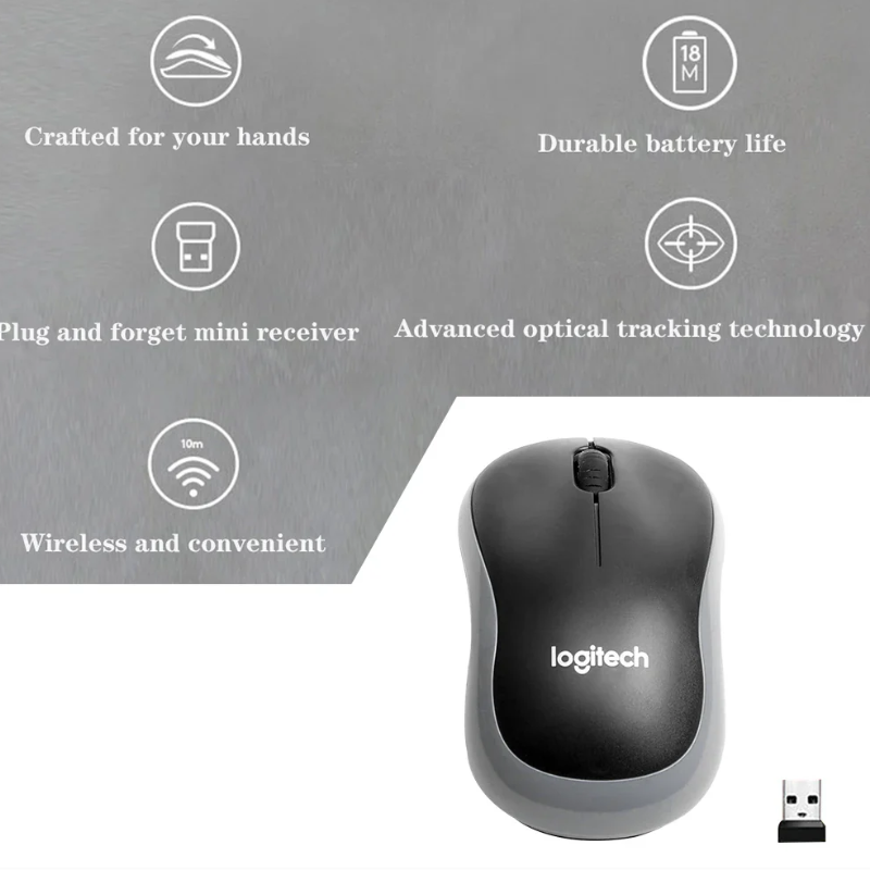 Logitech M185 Wireless Mouse 2.4GHz USB Optical for Mac/Windows