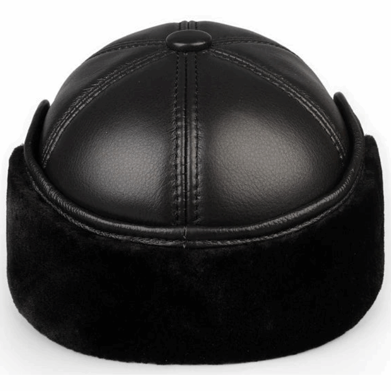 Genuine Leather Winter Bomber Hat with Warm Earmuffs
