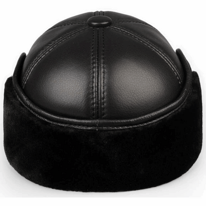 Genuine Leather Winter Bomber Hat with Warm Earmuffs