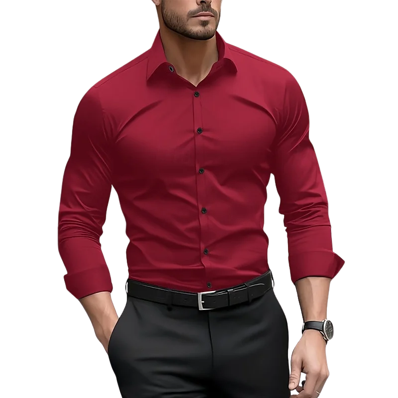 Wedding & Outdoor Men’s Solid Color Long Sleeve Formal Shirt