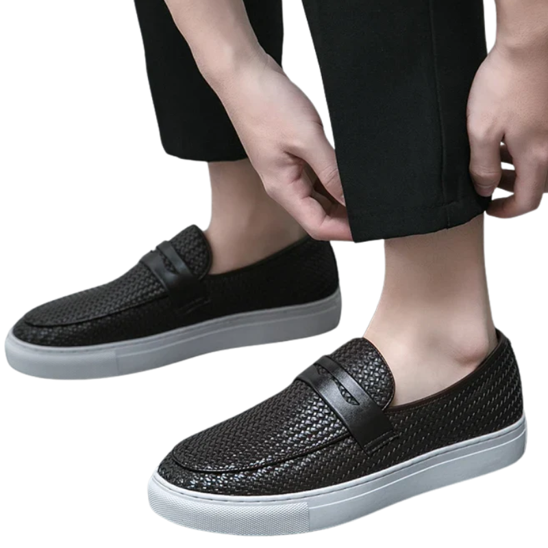 Casual Weave Pattern Flat Men’s Slip-On Leather Loafers