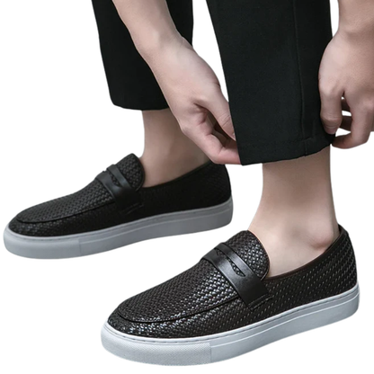 Casual Weave Pattern Flat Men’s Slip-On Leather Loafers