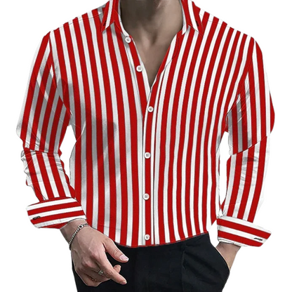 Formal Men’s Striped Long Sleeve Lapel Shirt –  Casual Button Top