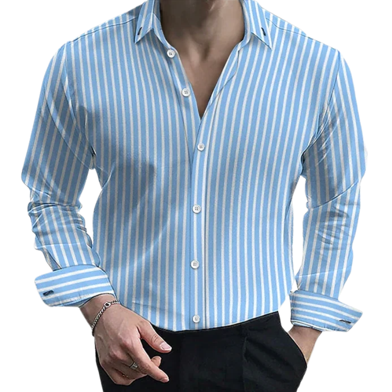 Formal & Casual Long Sleeve Button Top Men’s Striped Lapel Shirt
