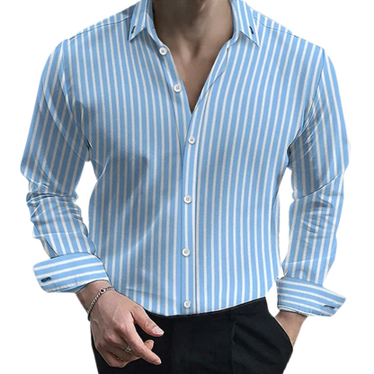 Formal & Casual Long Sleeve Button Top Men’s Striped Lapel Shirt