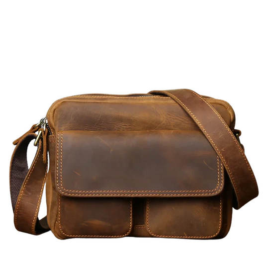 Retro Cowhide Leather Shoulder Messenger Bag for 9" iPad