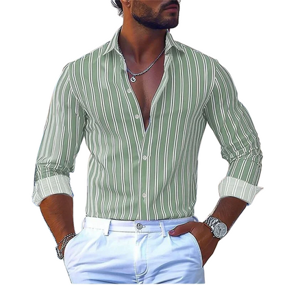 Formal & Casual Long Sleeve Button Top Men’s Striped Lapel Shirt