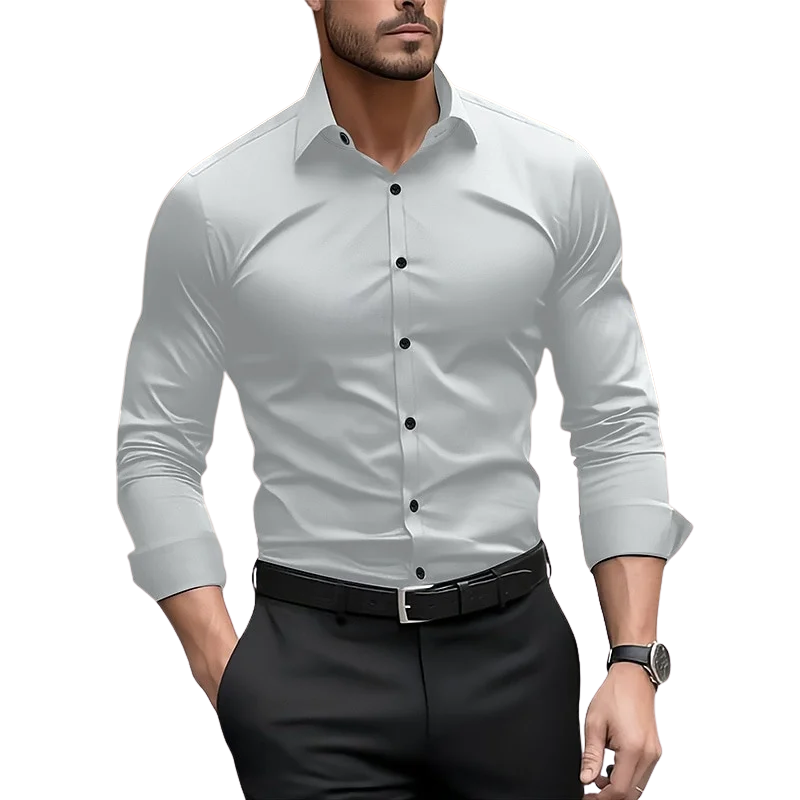 Wedding & Outdoor Men’s Solid Color Long Sleeve Formal Shirt