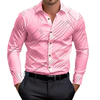 Men’s Solid Formal  Striped Lapel Long Sleeve Spring Style Shirt