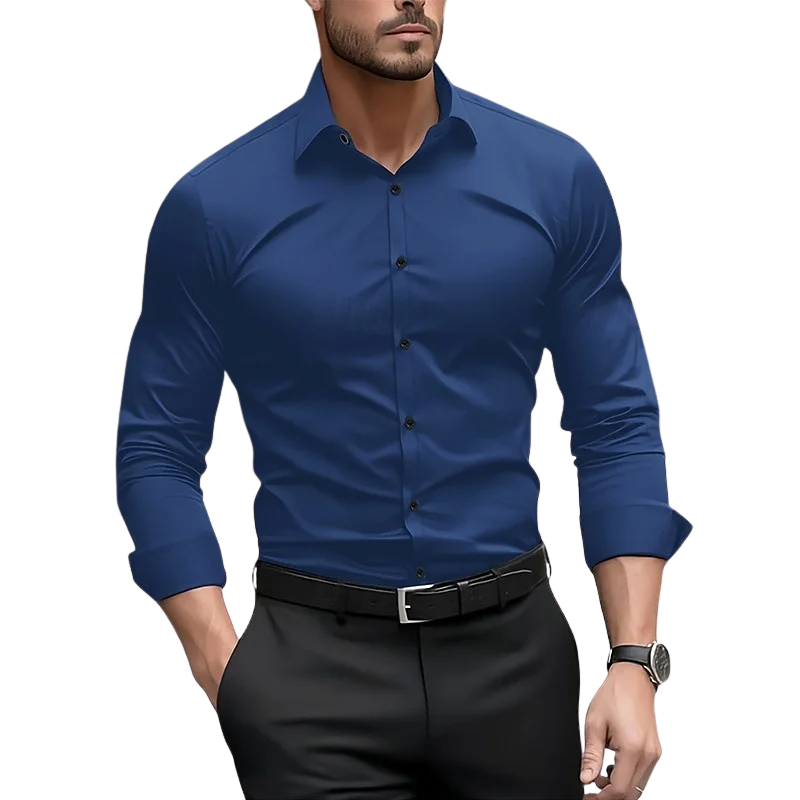 Wedding & Outdoor Men’s Solid Color Long Sleeve Formal Shirt
