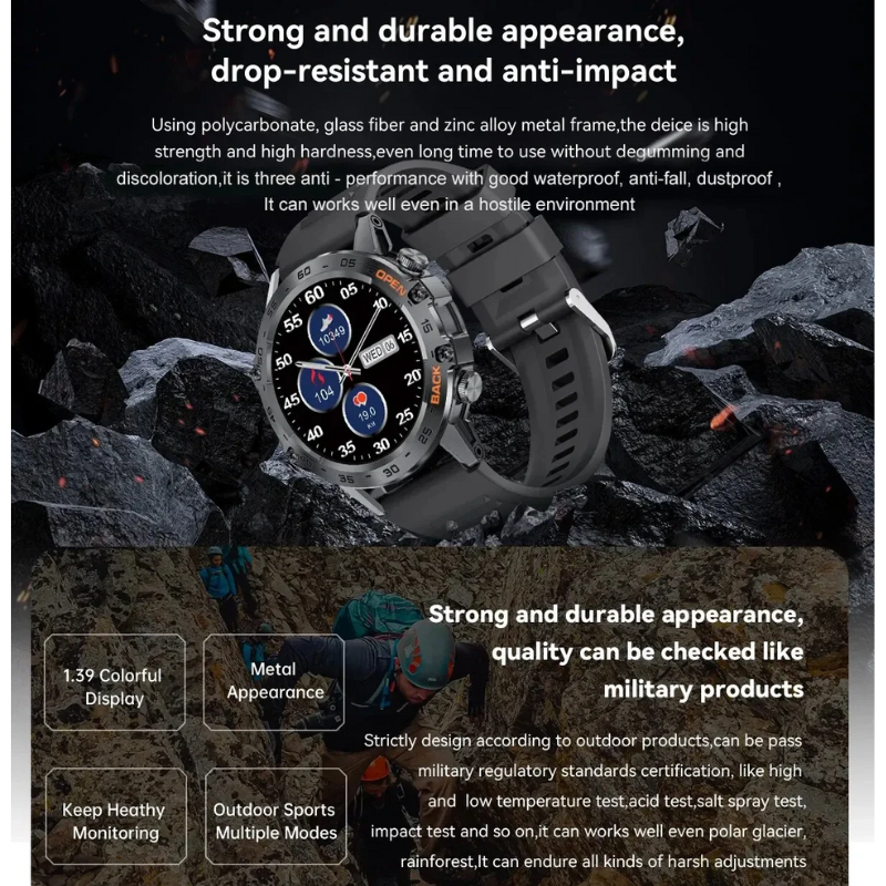 LIGE 1.39" Bluetooth Smartwatch Men Sport Fitness Heart Monitor