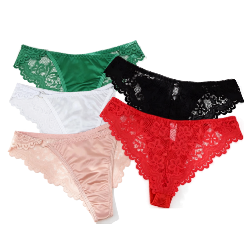 Breathable Lace Satin Low-Rise Briefs with Delicate Straps