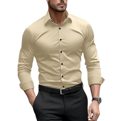 Wedding & Outdoor Men’s Solid Color Long Sleeve Formal Shirt