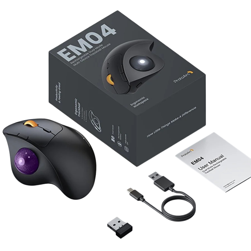 Ergonomic, Rechargeable, Multi-OS ProtoArc EM04 BT Trackball Mouse