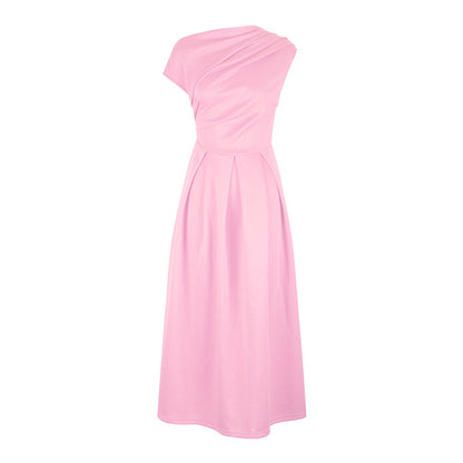 Elegant Diagonal Collar Waist-Cinching Dress