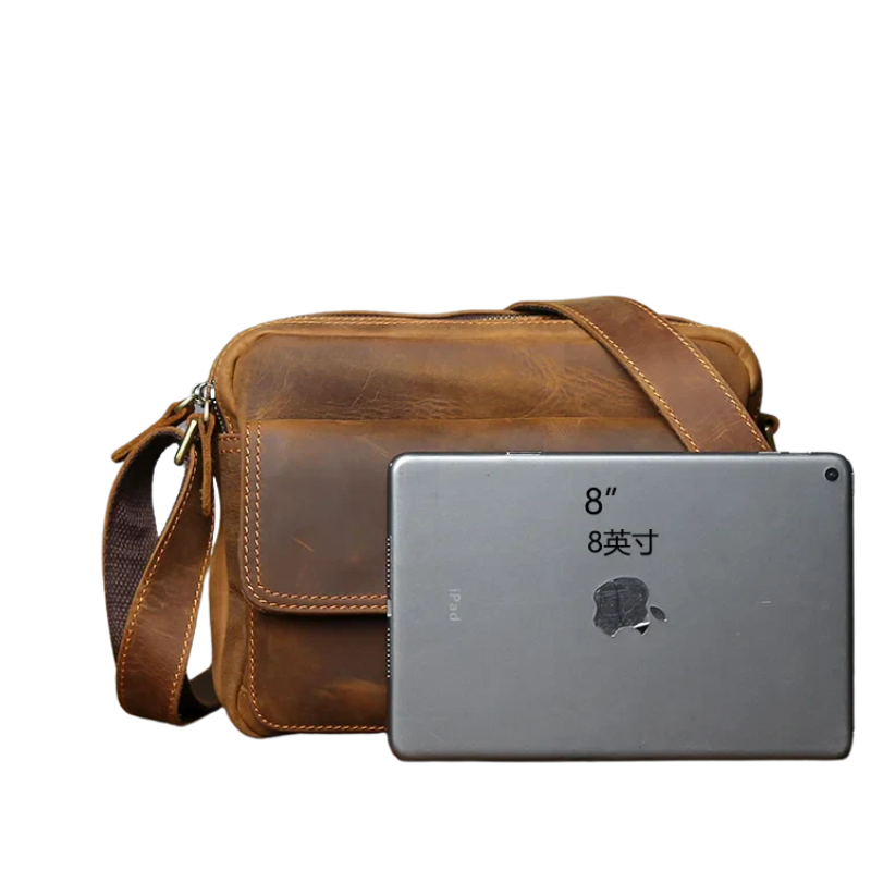 Retro Cowhide Leather Shoulder Messenger Bag for 9" iPad