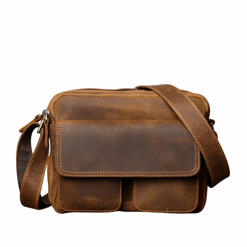 Retro Cowhide Leather Shoulder Messenger Bag for 9" iPad