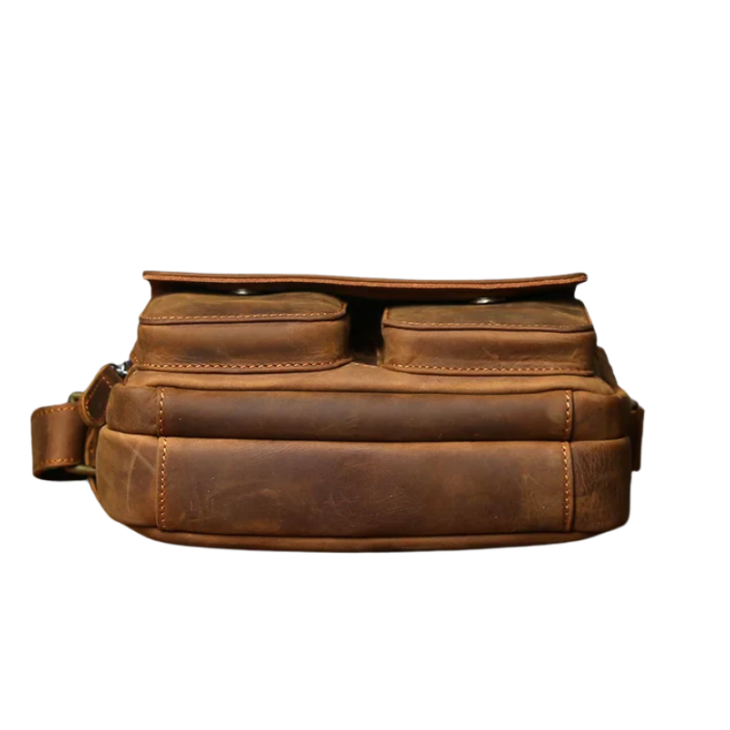 Retro Cowhide Leather Shoulder Messenger Bag for 9" iPad