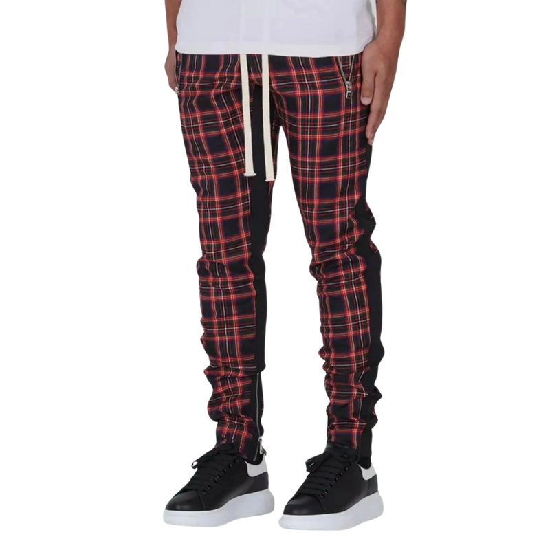 Spring/Summer Style Men's Color block Plaid Zip-Leg Sports Pants