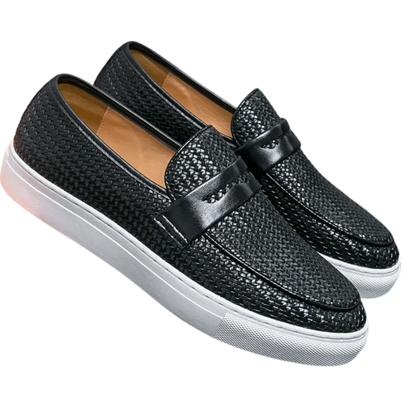 Casual Weave Pattern Flat Men’s Slip-On Leather Loafers