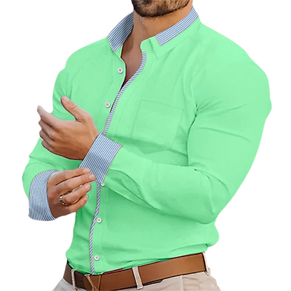 Sporty Men’s Solid Color Lapel Long Sleeve Shirt