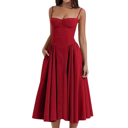 Suspender Mid-Length Dress with Chest Support