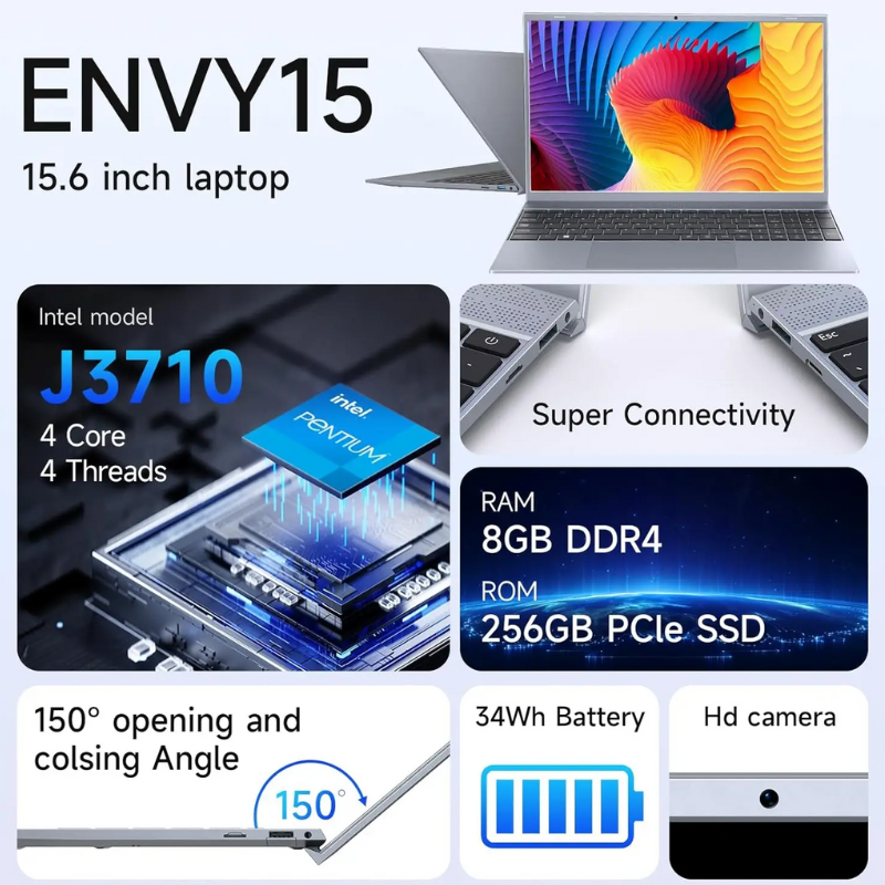 15.6" J3710 Laptop 8GB RAM 256GB SSD Win11 for Student & Business