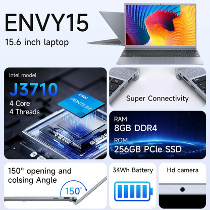 15.6" J3710 Laptop 8GB RAM 256GB SSD Win11 for Student & Business