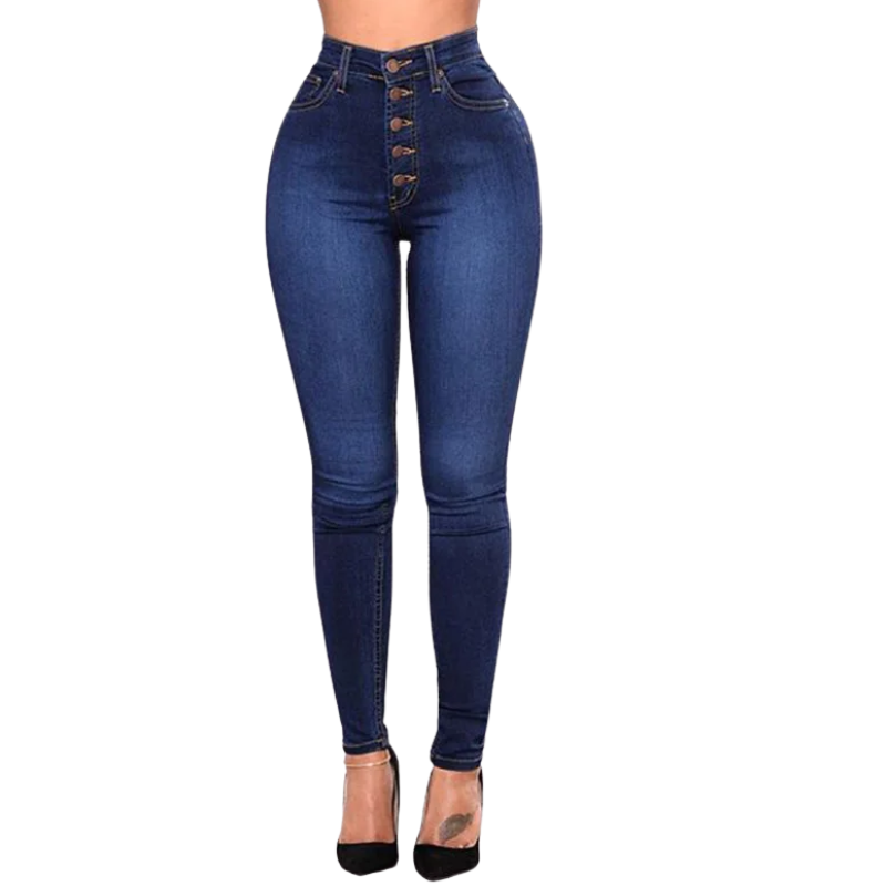 Vintage Button Pencil foot High-Waist Slim Skinny Jeans for Women
