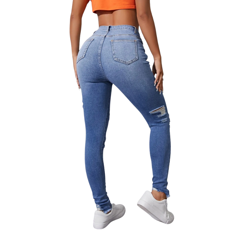 Push Up Denim High Waist Ripped Skinny Jeans for Women
