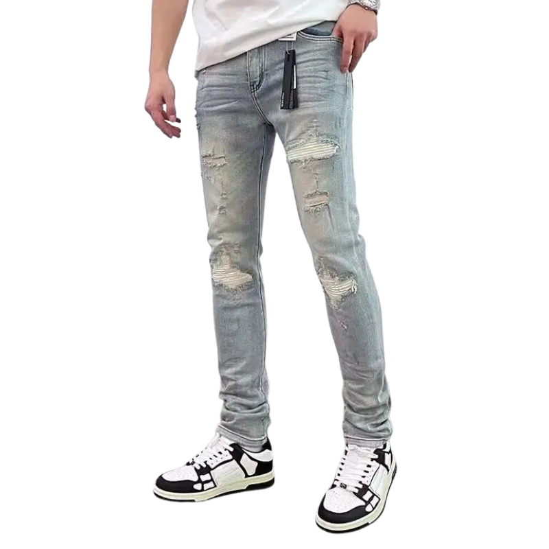 Men's Slim Fit Patchwork Ripped Stretch Jeans