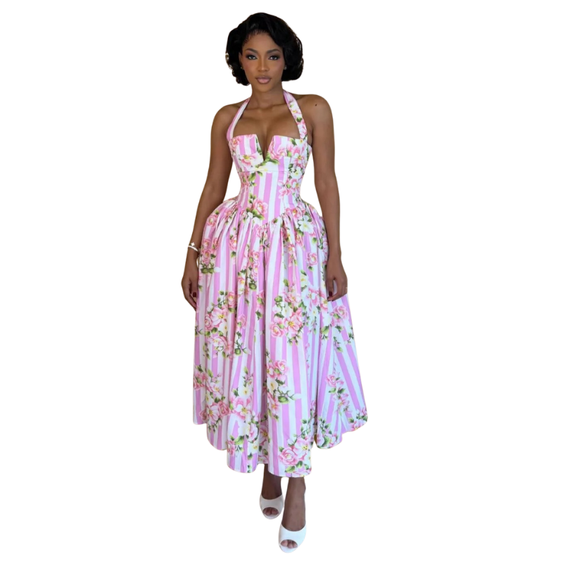 Floral Print Halter Neck Dress