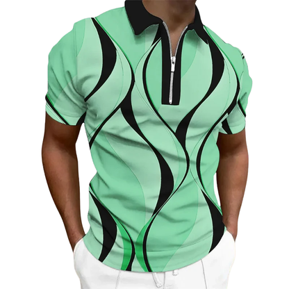 Short Sleeve Casual Men’s Summer 3D Striped Polo Shirt