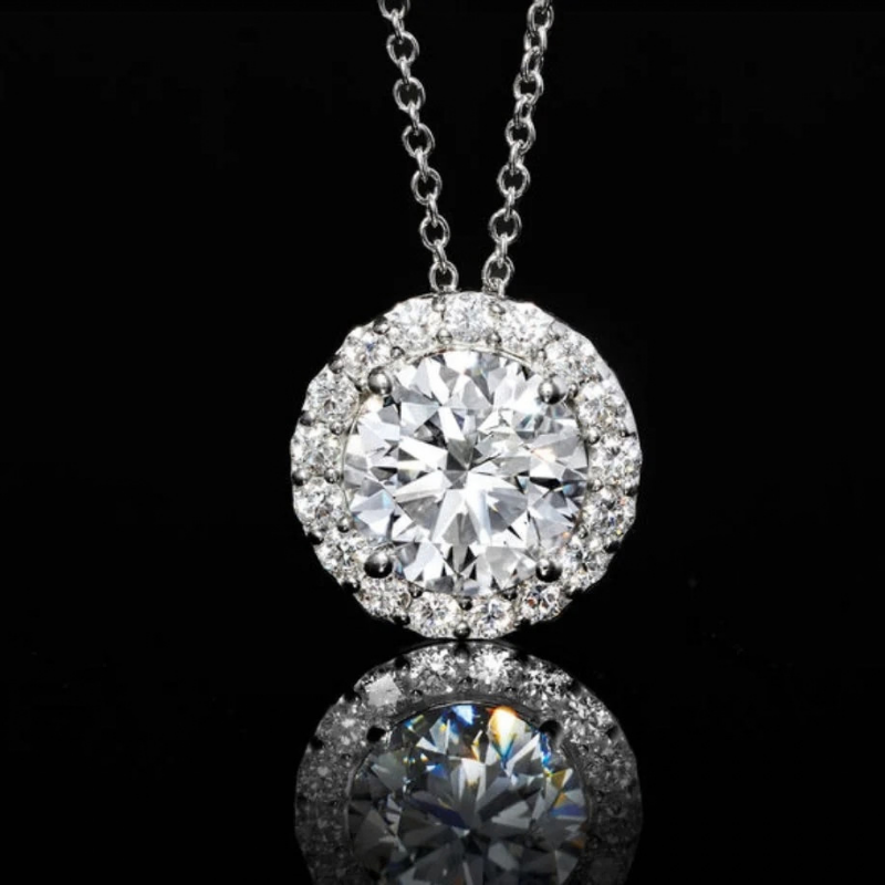 2 CTW Lab-Grown Diamond Halo Pendant Necklace in 14kt White Gold – AGI Certified