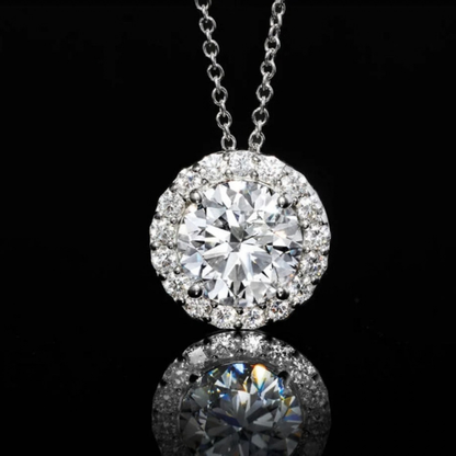 2 CTW Lab-Grown Diamond Halo Pendant Necklace in 14kt White Gold – AGI Certified