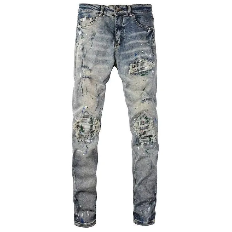 Comfy, Stretch Denim Style Men's Retro Straight-Leg Ripped Jeans