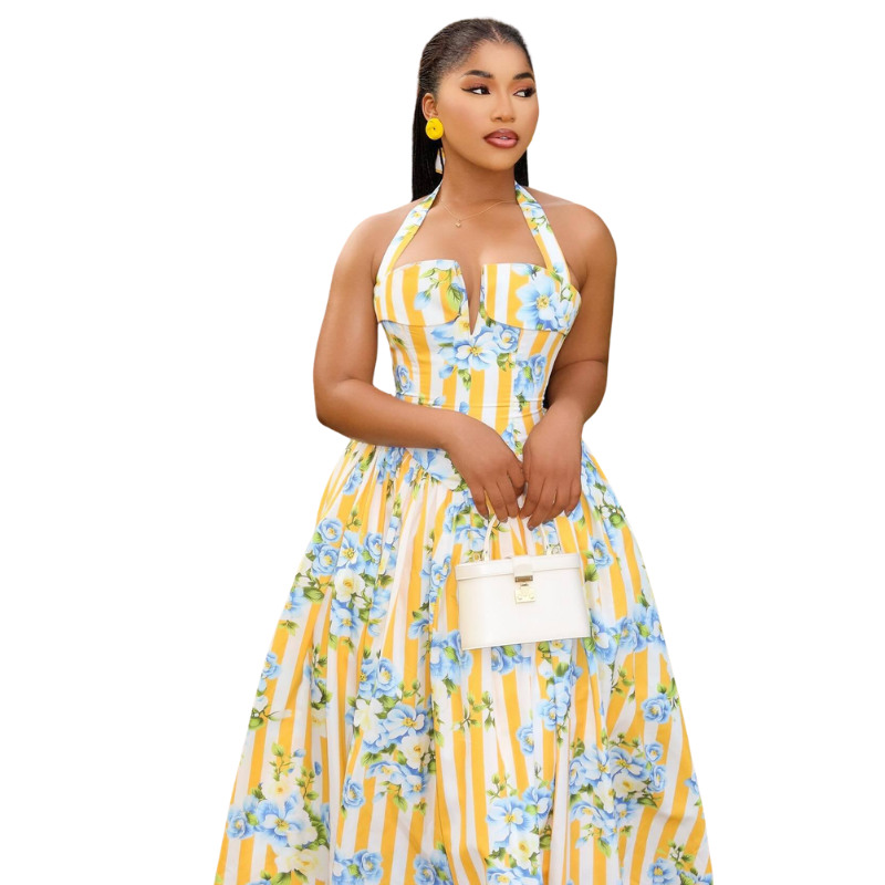Floral Print Halter Neck Dress