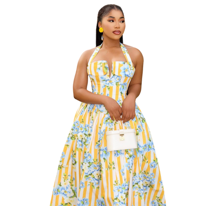 Floral Print Halter Neck Dress