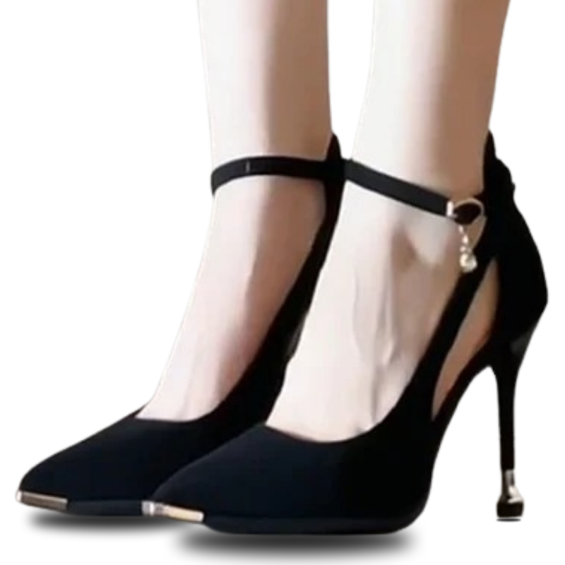 Velvet leather pointed-toe low-heeled high heels