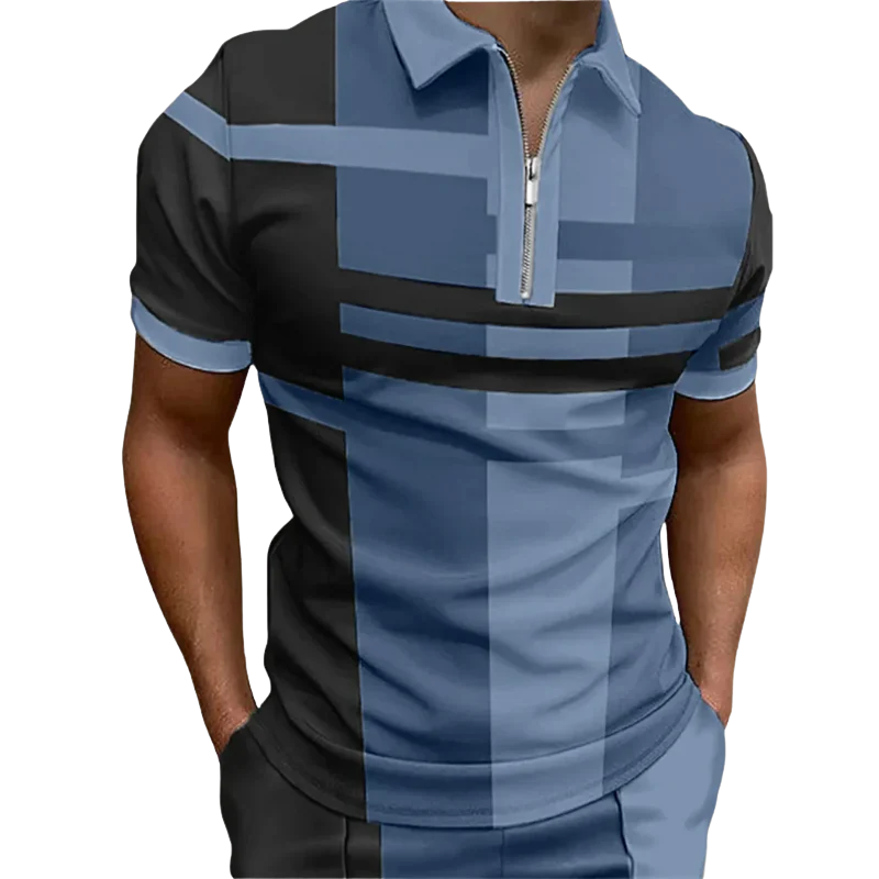 Casual Zipper Lapel Top Men’s Summer 3D Striped Polo Shirt