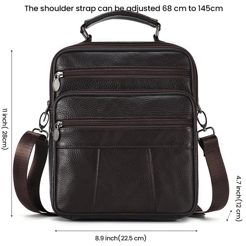 Sling Satchel Men's Genuine Leather Crossbody Bag for iPad,