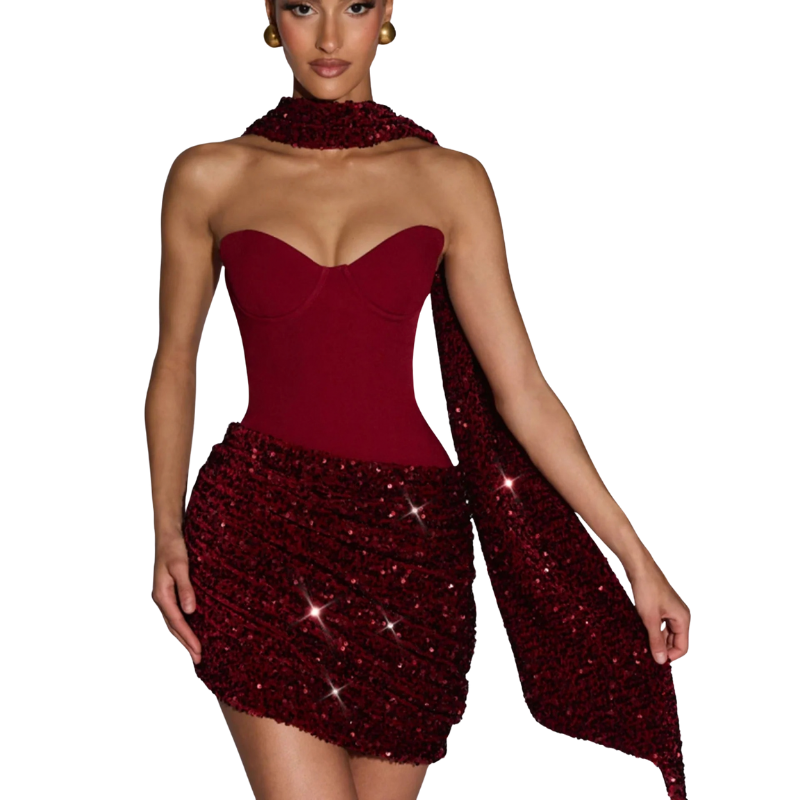 Strapless sequined dress